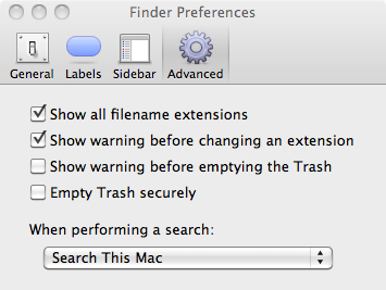 Finder Preferences Window